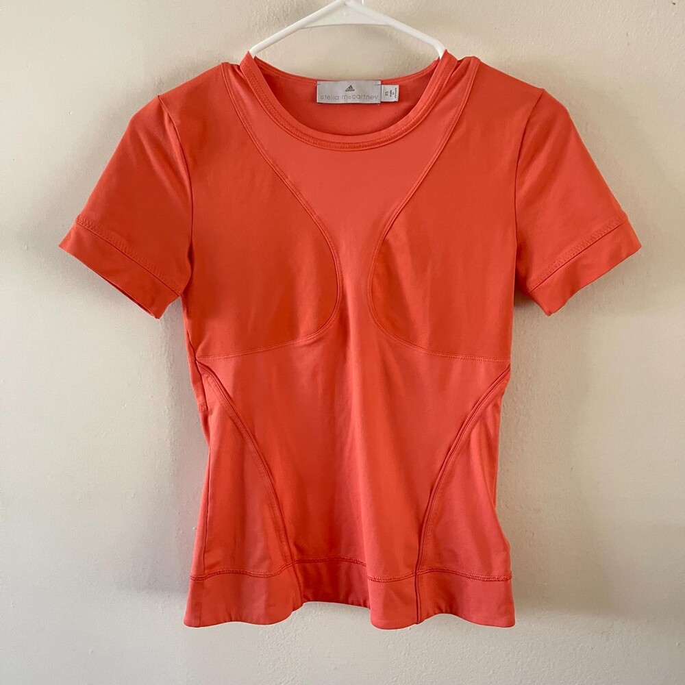 Adidas Stella McCartney Workout Tee XS Womens Coral Breathable Mesh Gym Top S